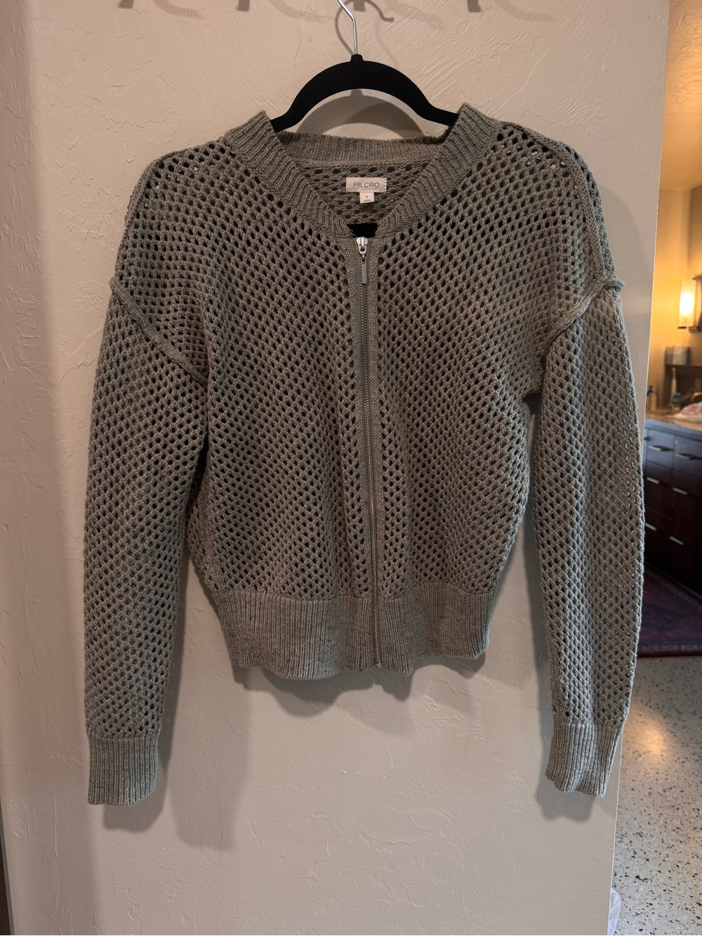 Pilcro Open-Knit Zip-Front Sweater - Gray